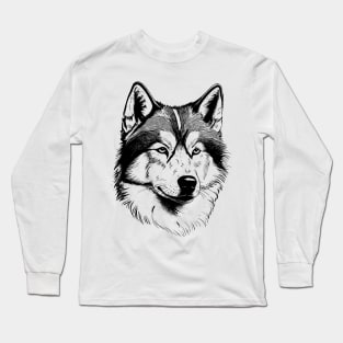 Alaskan Malamute dog minimalistic art illustration in black and white Long Sleeve T-Shirt